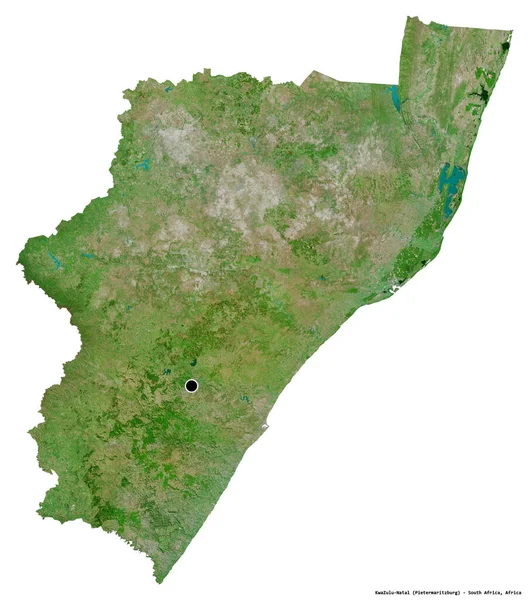 南アフリカ共和国のクワズールー ナタール州の形で その首都は白い背景に孤立している 衛星画像 3Dレンダリング — ストック写真