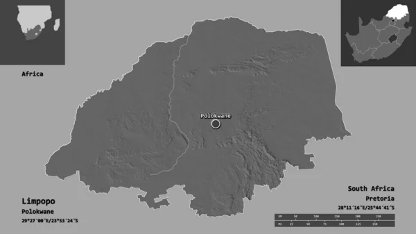 Forma Limpopo Provincia Sudáfrica Capital Escala Distancia Vistas Previas Etiquetas — Foto de Stock