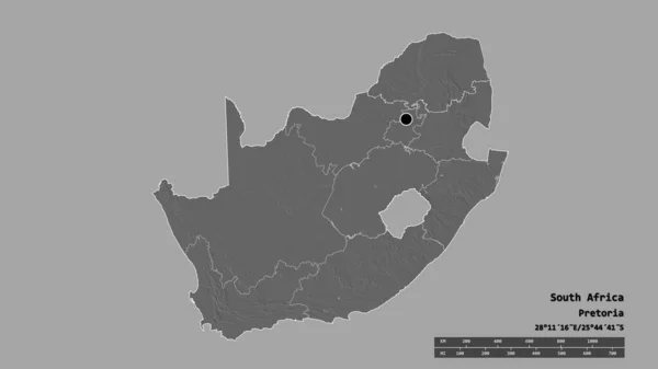 Обесцвеченная Форма Южной Африки Столицей Главным Региональным Разделением Отделенным Районом — стоковое фото