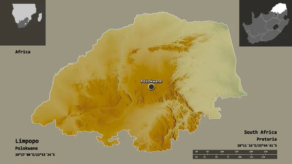 Shape Limpopo Province South Africa Its Capital Distance Scale Previews — Stock Photo, Image