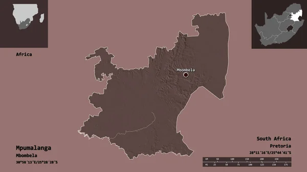 Shape Mpumalanga Province South Africa Its Capital Distance Scale Previews — Stock Photo, Image