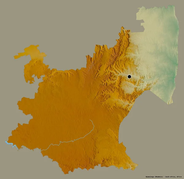 南アフリカ共和国のムプマランガ州の形で その首都はしっかりした色の背景に隔離されています 地形図 3Dレンダリング — ストック写真