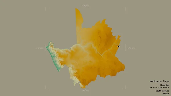 南アフリカ共和国の北ケープ州の地域は 洗練された境界線の箱の中にしっかりとした背景に隔離されています ラベル 地形図 3Dレンダリング — ストック写真