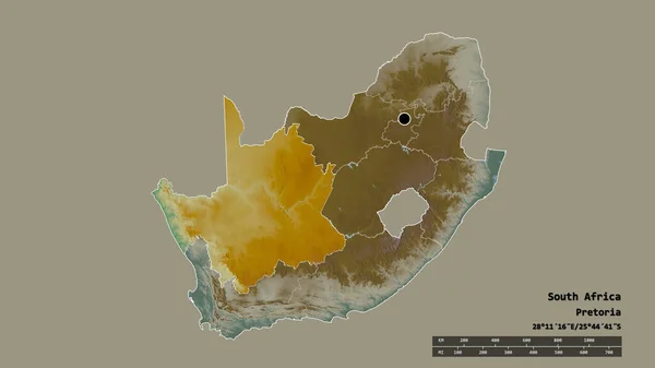 Forma Dessaturada África Sul Com Sua Capital Principal Divisão Regional — Fotografia de Stock