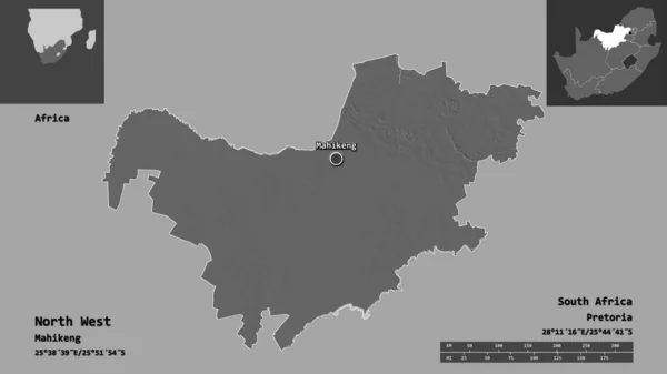 Forma Del Noroeste Provincia Sudáfrica Capital Escala Distancia Vistas Previas — Foto de Stock