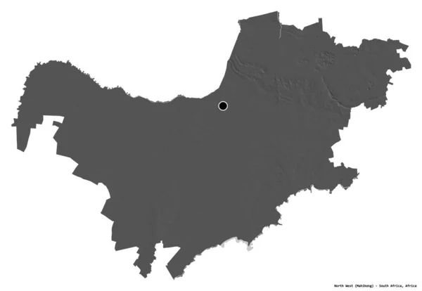 南非西北部的形状 其首都被白色背景隔离 Bilevel高程图 3D渲染 — 图库照片