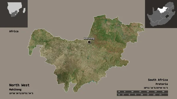 Shape North West Provinz Von Südafrika Und Seine Hauptstadt Entfernungsskala — Stockfoto