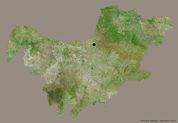 南アフリカ共和国の北西部の形で その首都はしっかりとした色の背景に隔離されています 衛星画像 3Dレンダリング — ストック写真