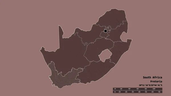 Forma Desolata Del Sudafrica Con Sua Capitale Principale Divisione Regionale — Foto Stock