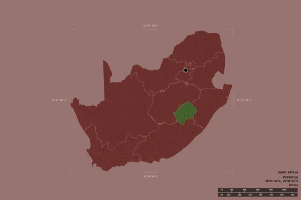 Área Sudáfrica Aislada Sobre Fondo Sólido Una Caja Confinamiento Georeferenciada — Foto de Stock