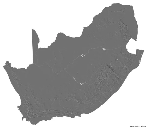 Форма Південної Африки Столицею Ізольованою Білому Тлі Білевелівська Карта Висот — стокове фото