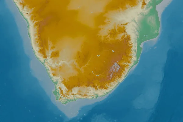 Extended area of South Africa. Topographic relief map. 3D rendering