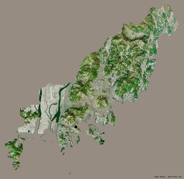 韩国的都城釜山的形状 其首都被隔离在纯色的背景下 卫星图像 3D渲染 — 图库照片
