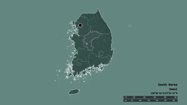 Forma Dessaturada Coreia Sul Com Sua Capital Principal Divisão Regional — Fotografia de Stock