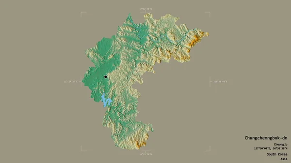 韓国の忠清北道地域は 地理的に結合された箱の中にしっかりとした背景で孤立している ラベル 地形図 3Dレンダリング — ストック写真