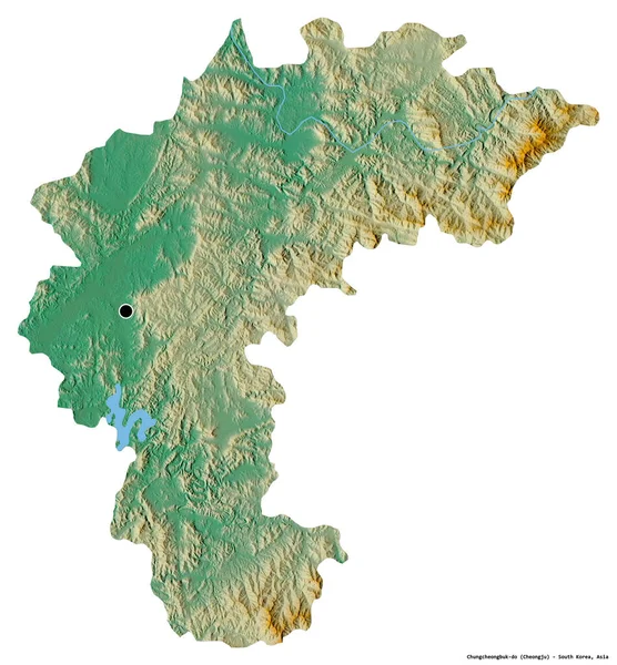 Kształt Chungcheongbuk Prowincja Korei Południowej Stolicą Odizolowaną Białym Tle Mapa — Zdjęcie stockowe