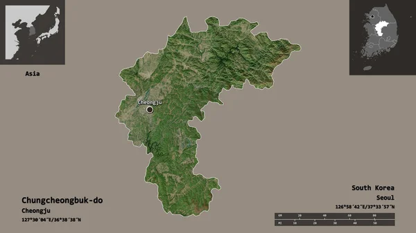 Shape Chungcheongbuk Province South Korea Its Capital Distance Scale Previews — Stock Photo, Image