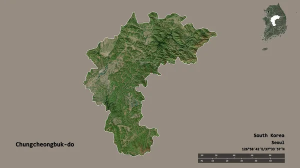 韩国成都市的形状 其首都在坚实的背景下被隔绝 距离尺度 区域预览和标签 卫星图像 3D渲染 — 图库照片