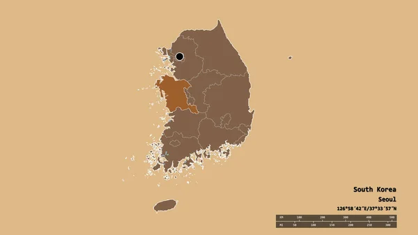 Dél Korea Kiszáradt Alakja Fővárosával Regionális Körzetével Chungcheongnam Elválasztott Területével — Stock Fotó