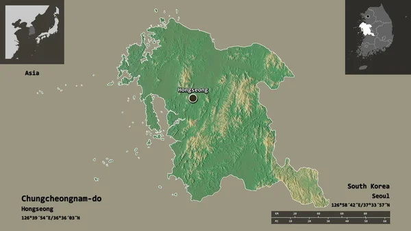 Shape Chungcheongnam Province South Korea Its Capital Distance Scale Previews — Stock Photo, Image