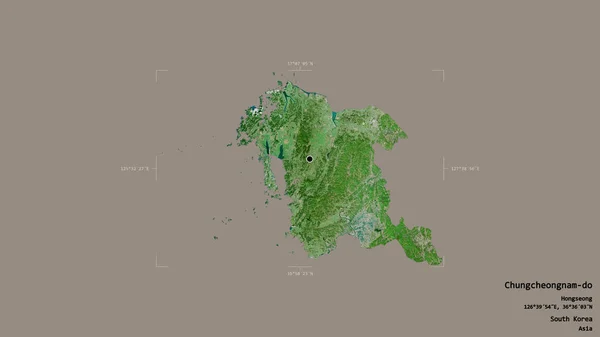 韩国省中川南道的一个地区 在一个地理参考方块中被隔离在坚实的背景下 卫星图像 3D渲染 — 图库照片