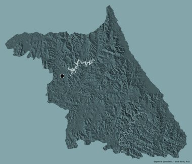 Güney Kore 'nin Gangwon-do eyaleti, başkenti koyu renk arka planda izole edilmiştir. Renkli yükseklik haritası. 3B görüntüleme