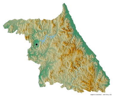 Güney Kore 'nin Gangwon-do eyaleti, başkenti beyaz arka planda izole edilmiştir. Topografik yardım haritası. 3B görüntüleme