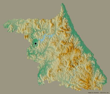 Güney Kore 'nin Gangwon-do eyaleti, başkenti koyu renk arka planda izole edilmiştir. Topografik yardım haritası. 3B görüntüleme