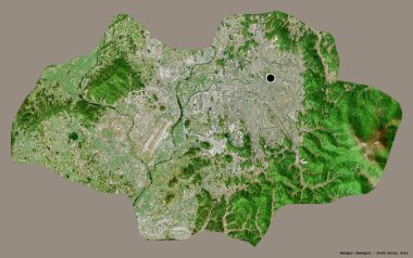 Güney Kore 'nin başkenti Gwangju' nun katı renk arkaplanı ile izole edilmiş hali. Uydu görüntüleri. 3B görüntüleme