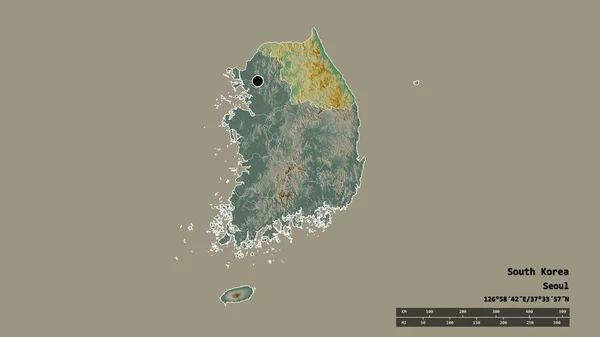 Forma Desolata Della Corea Del Sud Con Sua Capitale Principale — Foto Stock