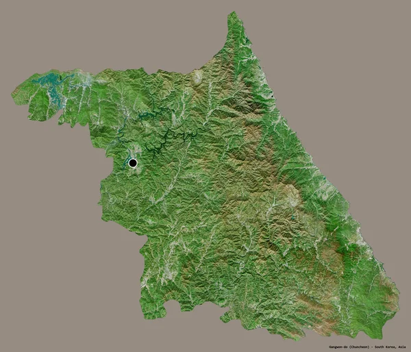 韩国江原道的形状 其首都以纯色背景隔离 卫星图像 3D渲染 — 图库照片