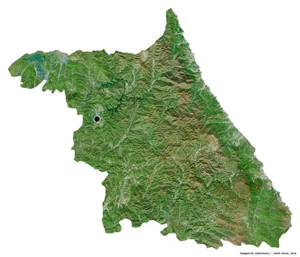 韩国江原道的形状 其首都被白色背景隔离 卫星图像 3D渲染 — 图库照片