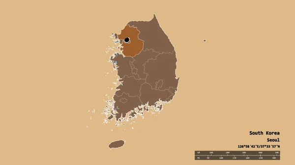 Forma Desnaturalizada Corea Del Sur Con Capital División Regional Principal — Foto de Stock