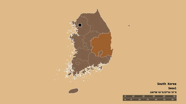 韩国的经济形势严峻 其首都 主要的地区划分和分离的庆尚布克地区 图形纹理的组成 3D渲染 — 图库照片