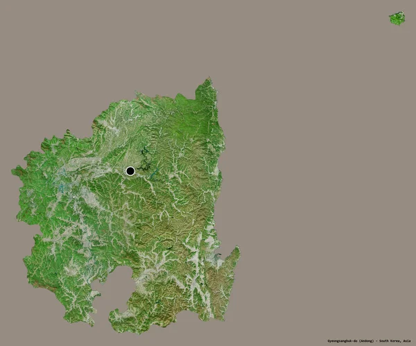 韓国の省である慶尚北道の形で その首都はしっかりとした色の背景に隔離されています 衛星画像 3Dレンダリング — ストック写真