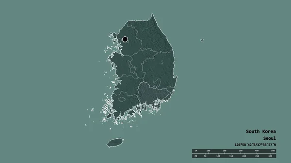 Forma Desnaturalizada Corea Del Sur Con Capital División Regional Principal — Foto de Stock