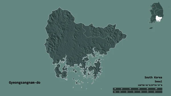 Forma Gyeongsangnam Província Coreia Sul Com Sua Capital Isolada Fundo — Fotografia de Stock