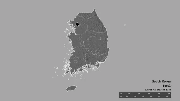 Desaturerad Form Sydkorea Med Dess Huvudstad Huvudsakliga Regionala Indelning Och — Stockfoto