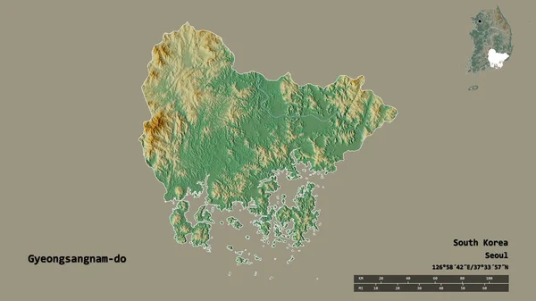 Kształt Gyeongsangnam Prowincja Korei Południowej Stolicą Odizolowaną Solidnym Tle Skala — Zdjęcie stockowe