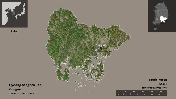 Güney Kore Nin Gyeongsangnam Bölgesi Başkenti Uzaklık Ölçeği Gösterimler Etiketler — Stok fotoğraf