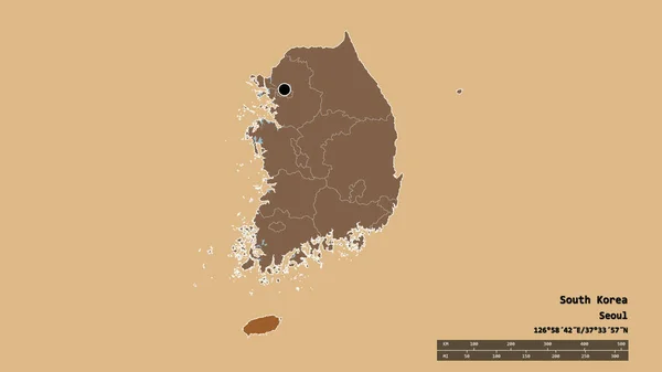 主な地域部門と分離済州地域と韓国の荒廃した形 ラベル パターン化されたテクスチャの構成 3Dレンダリング — ストック写真