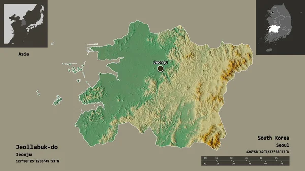 Shape Jeollabuk Province South Korea Its Capital Distance Scale Previews — Stock Photo, Image