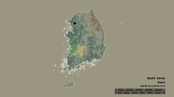 Die Ungesättigte Form Südkoreas Mit Seiner Hauptstadt Der Wichtigsten Regionalen — Stockfoto