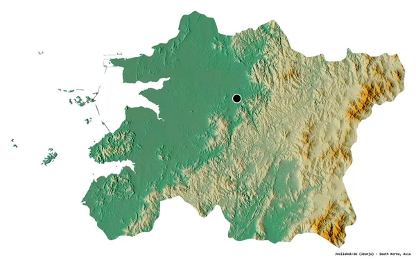 韓国の全羅北道の形で その首都は白い背景に孤立しています 地形図 3Dレンダリング — ストック写真