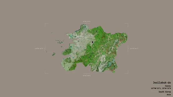韩国Jeollabuk Do地区 在一个地理参考方块中被隔离在坚实的背景下 卫星图像 3D渲染 — 图库照片
