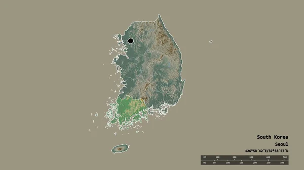 Обесцвеченная Форма Южной Кореи Столицей Главным Региональным Разделением Отделенной Зоной — стоковое фото
