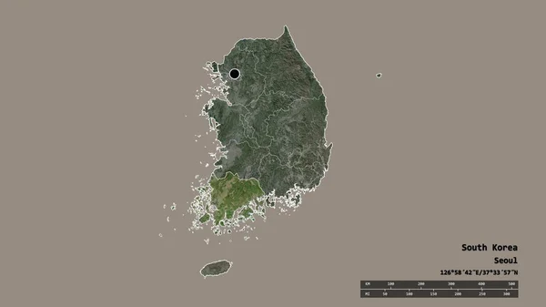 主な地域部門と分離全羅南道地域と韓国の荒廃した形 ラベル 衛星画像 3Dレンダリング — ストック写真