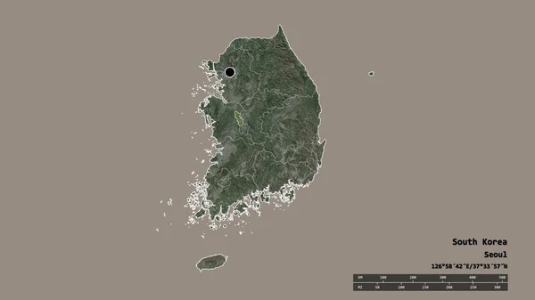 Desaturerad Form Sydkorea Med Dess Huvudstad Huvudsakliga Regionala Indelning Och — Stockfoto