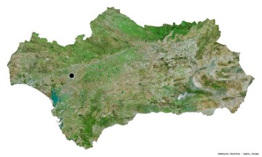 Endülüs 'ün şekli, İspanya özerk topluluğu, başkenti beyaz arka planda izole edilmiş. Uydu görüntüleri. 3B görüntüleme