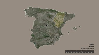 Başkenti, ana bölgesel bölünmesi ve bölünmüş Aragon bölgesi ile İspanya 'nın dejenere edilmiş şekli. Etiketler. Uydu görüntüleri. 3B görüntüleme
